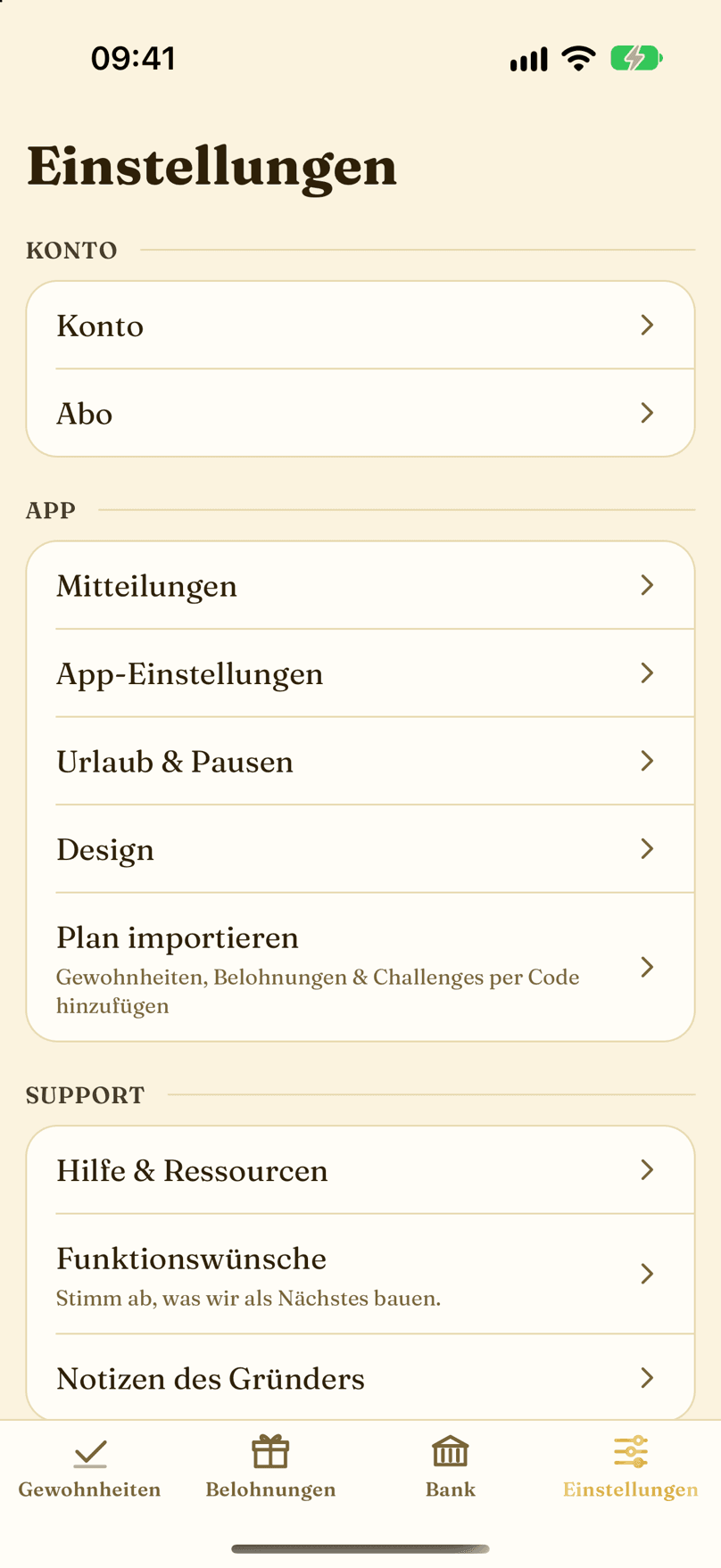 Einstellungen und Backup