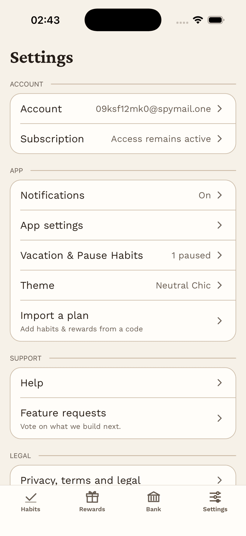 Settings and Backup