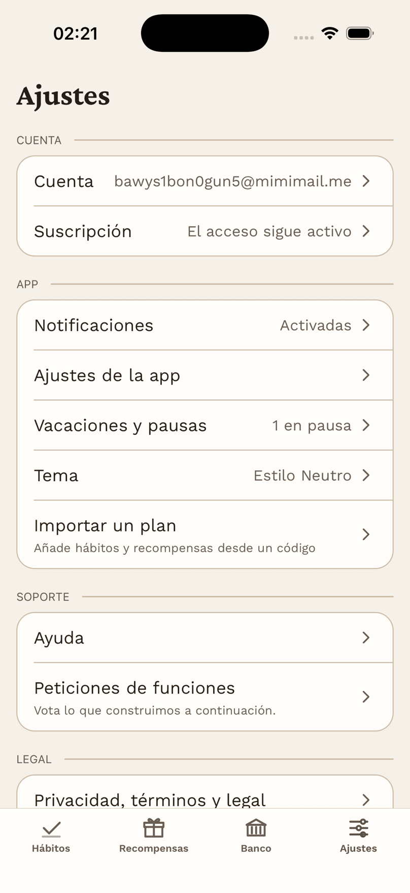Ajustes y copia de seguridad