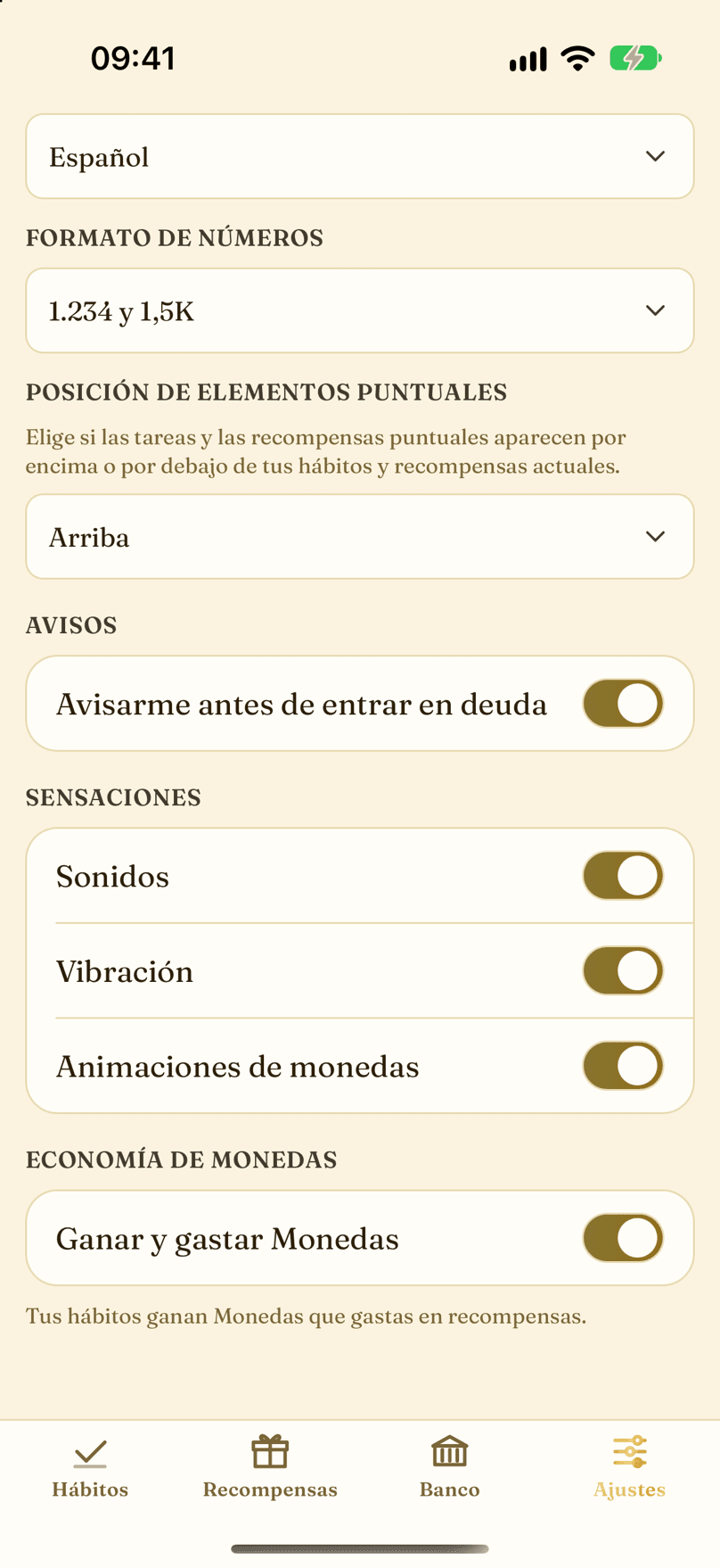 Ajustes de la app