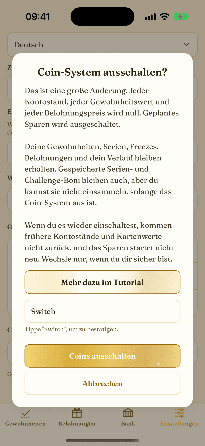 Coin-System an oder aus