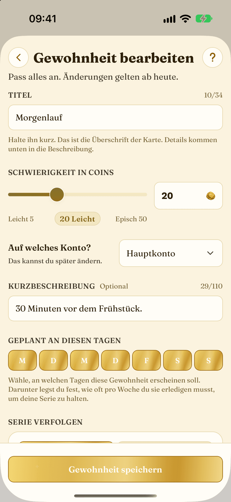 Gewohnheit erstellen oder bearbeiten
