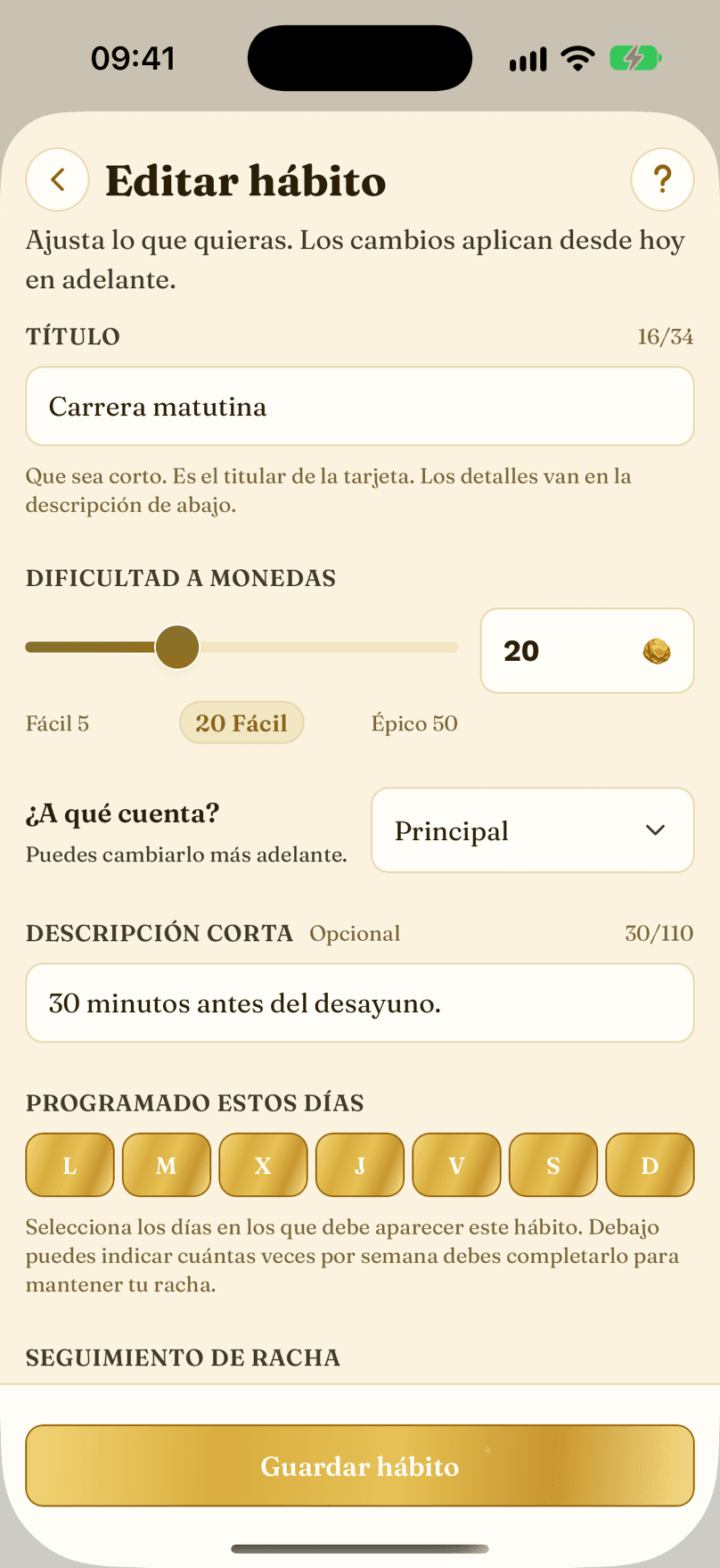 Crear o editar un hábito