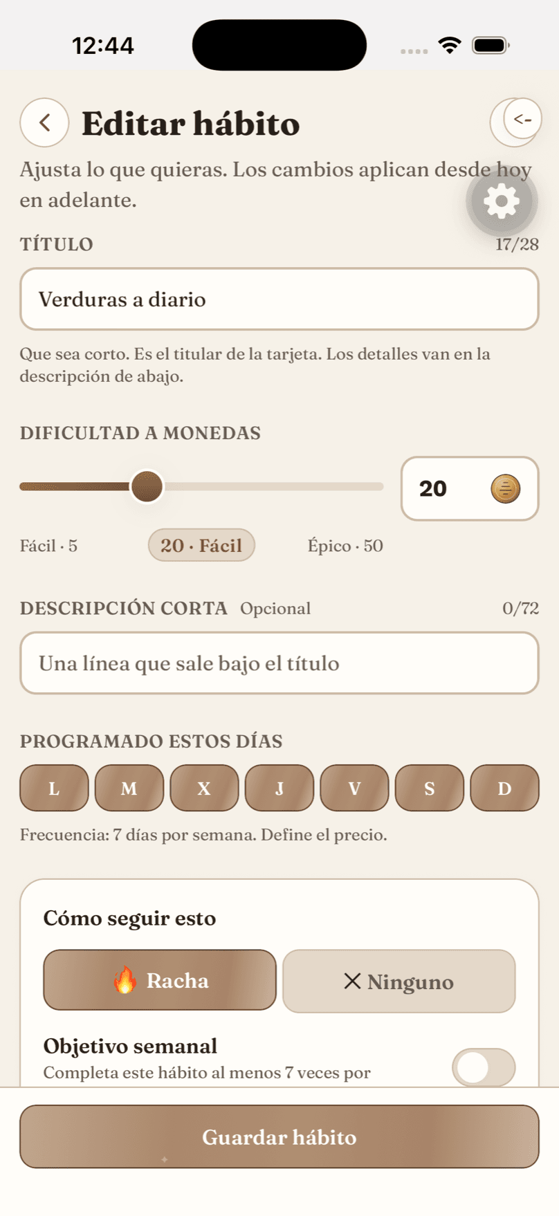 Crear o editar un hábito