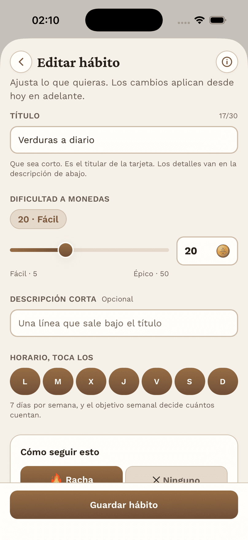 Crear o editar un hábito
