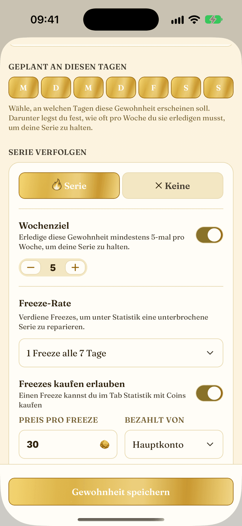 Gewohnheit erstellen oder bearbeiten