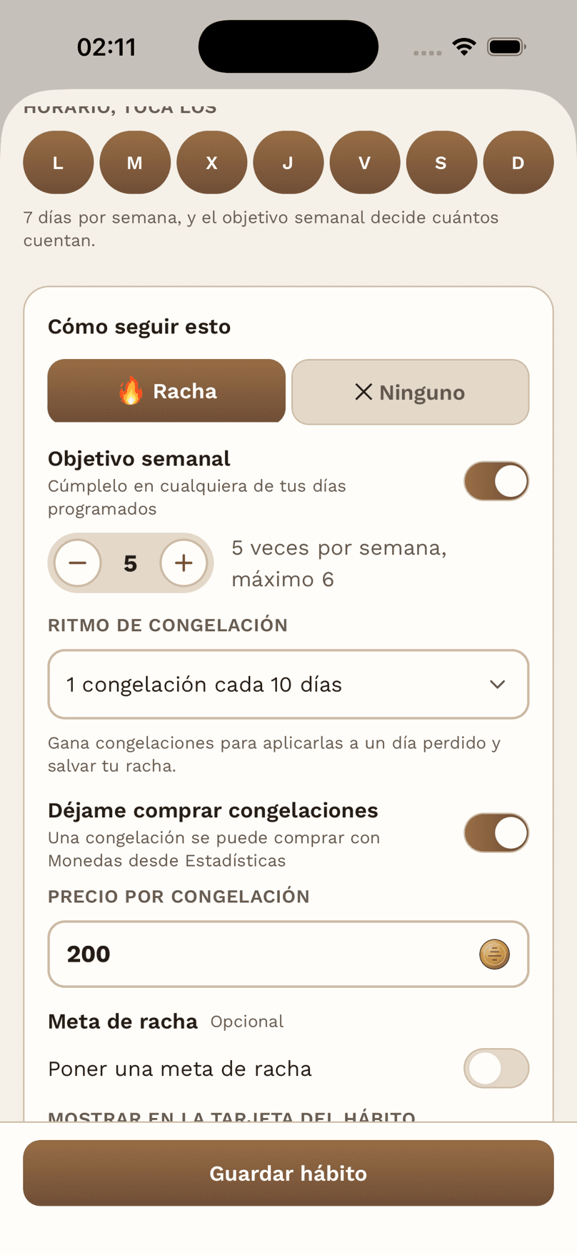 Crear o editar un hábito