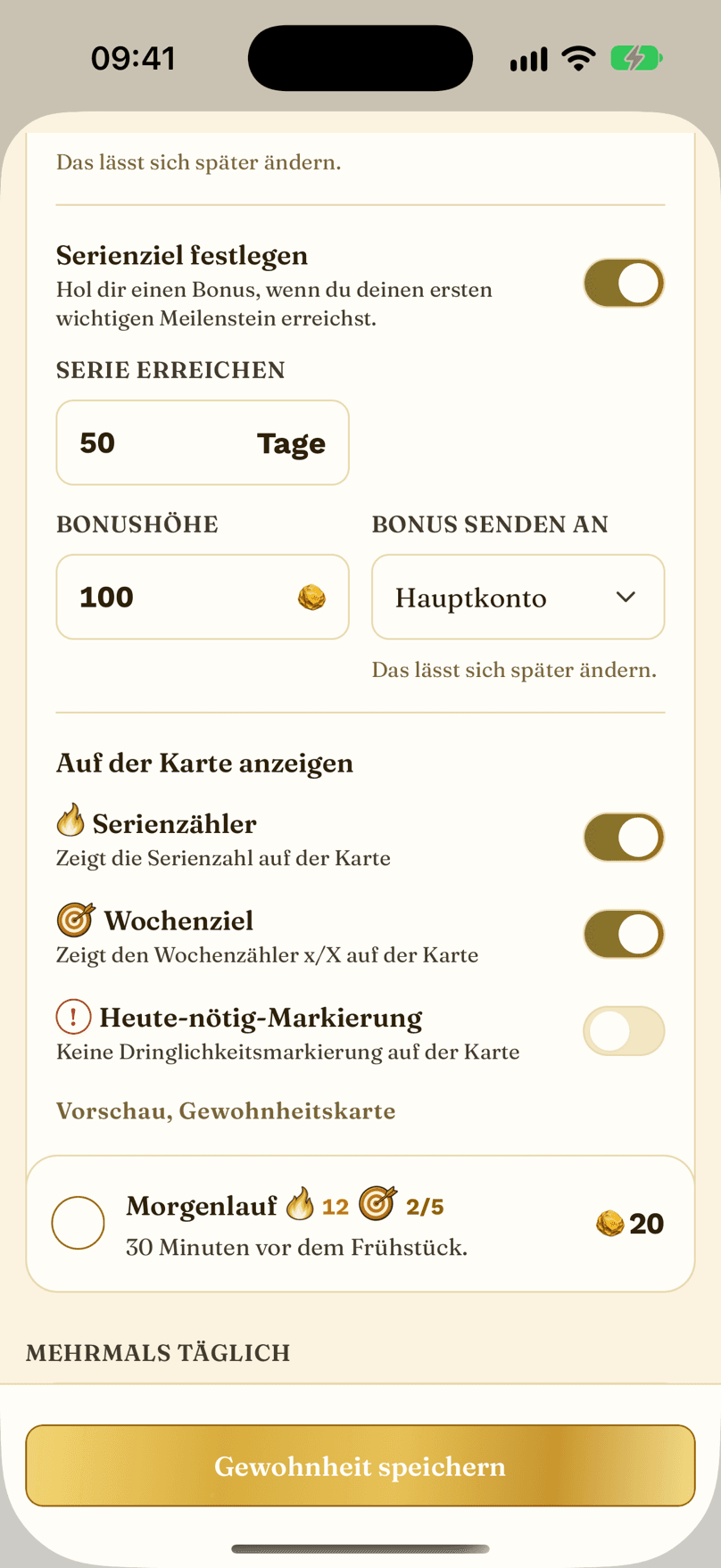 Gewohnheit erstellen oder bearbeiten