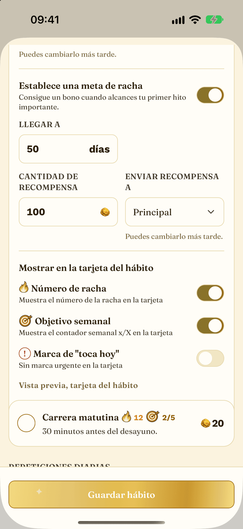 Crear o editar un hábito