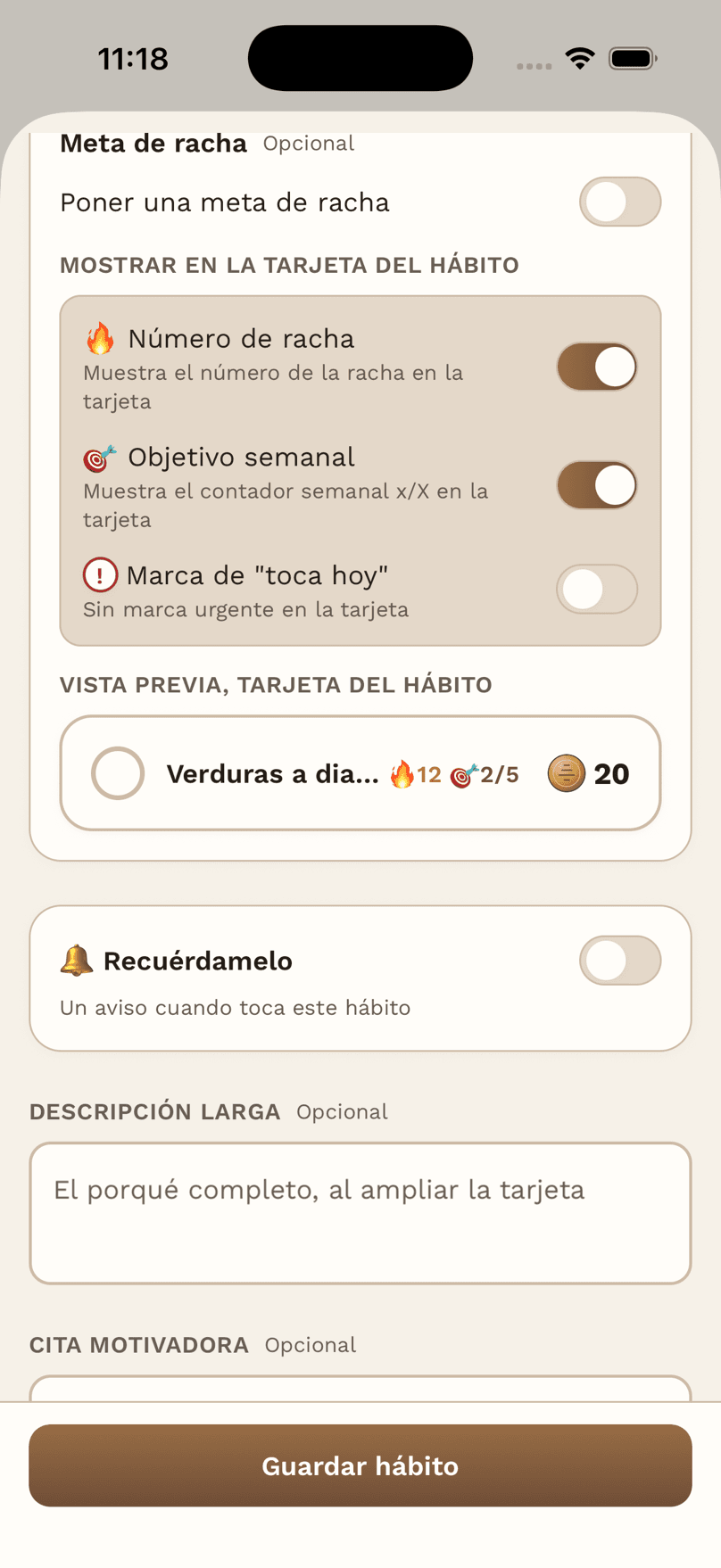 Crear o editar un hábito