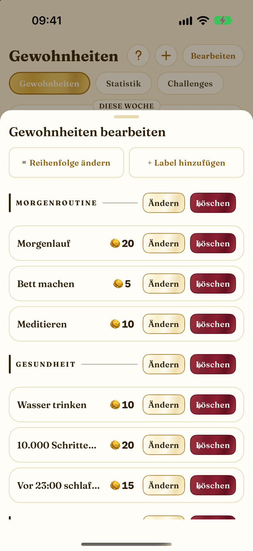 Gewohnheiten bearbeiten