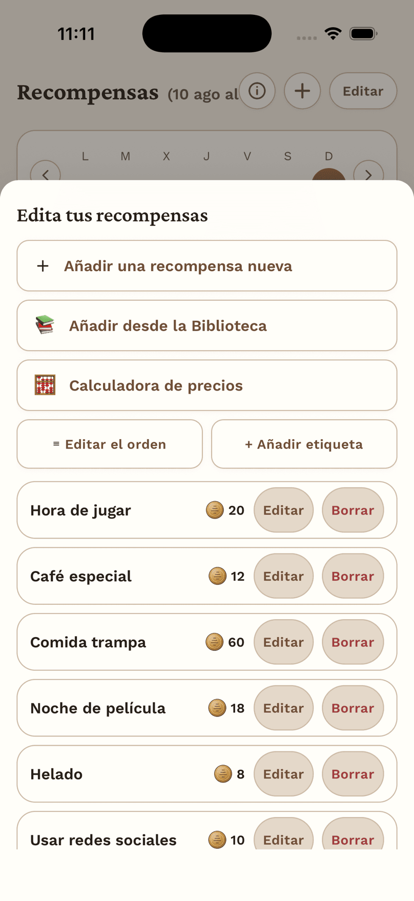 Edita tus recompensas