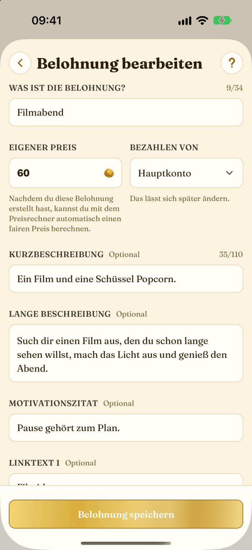 Belohnung erstellen oder bearbeiten