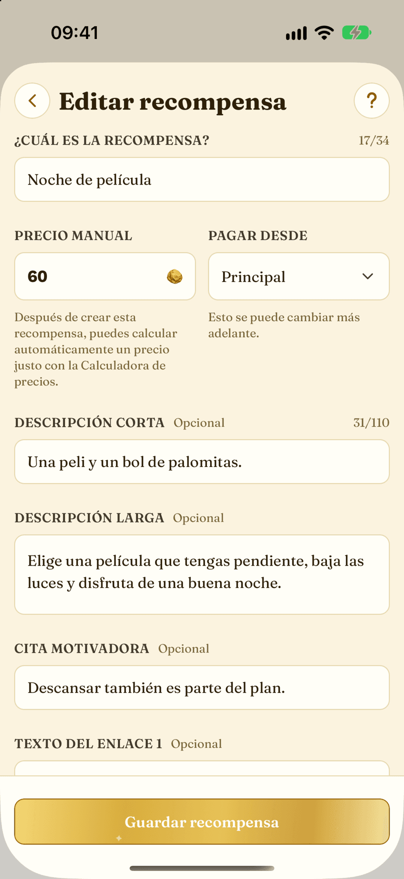 Crear o editar una recompensa