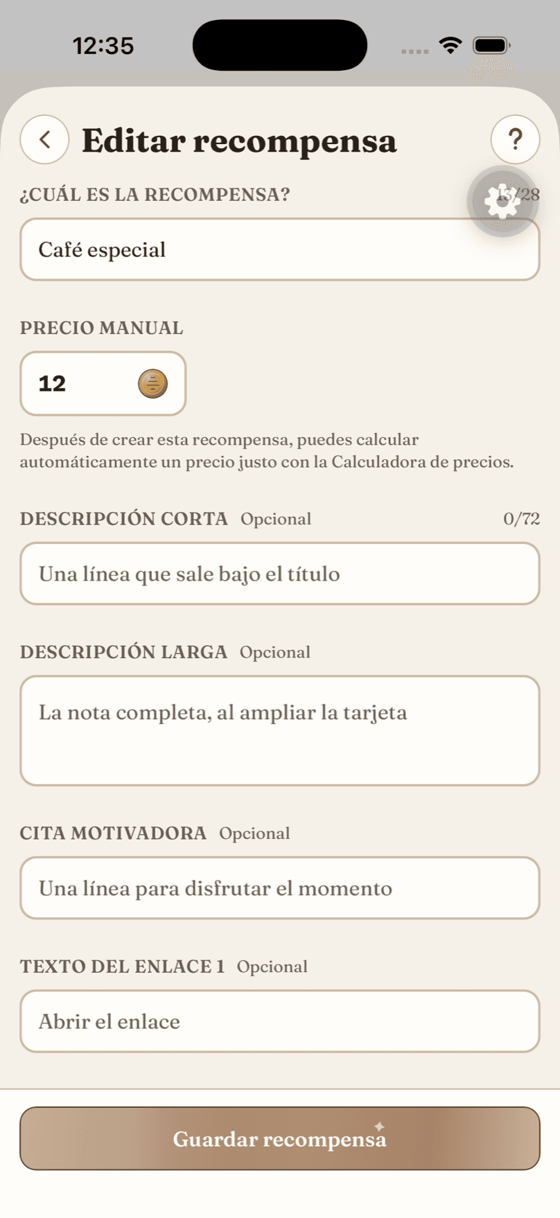 Crear o editar una recompensa