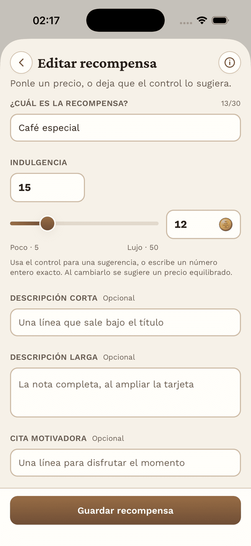Crear o editar una recompensa