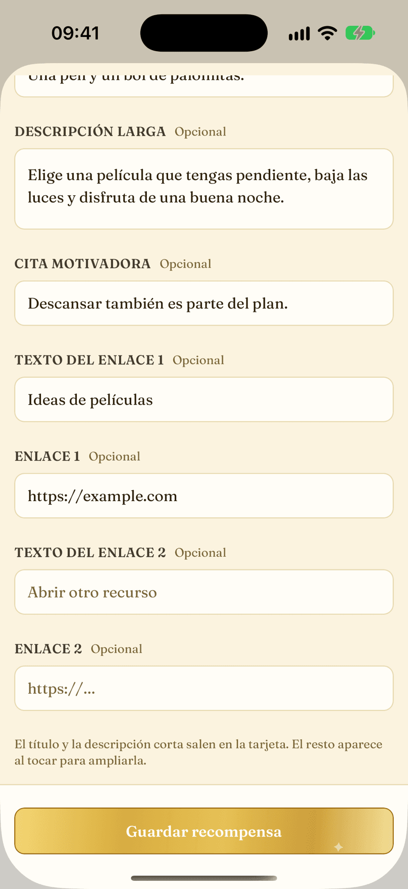Crear o editar una recompensa