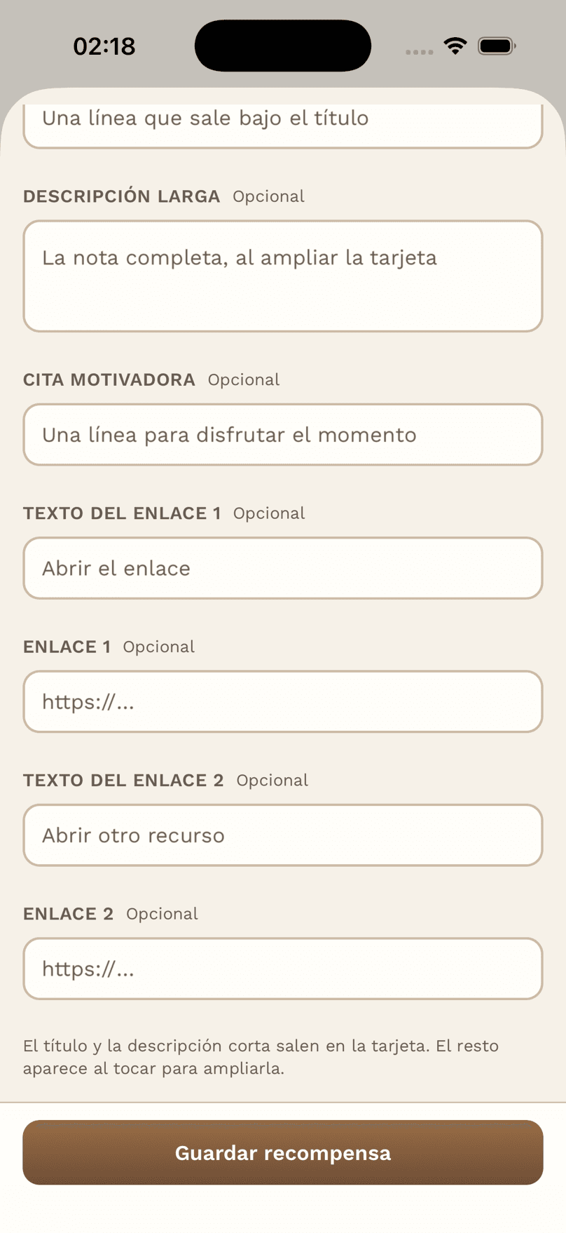 Crear o editar una recompensa