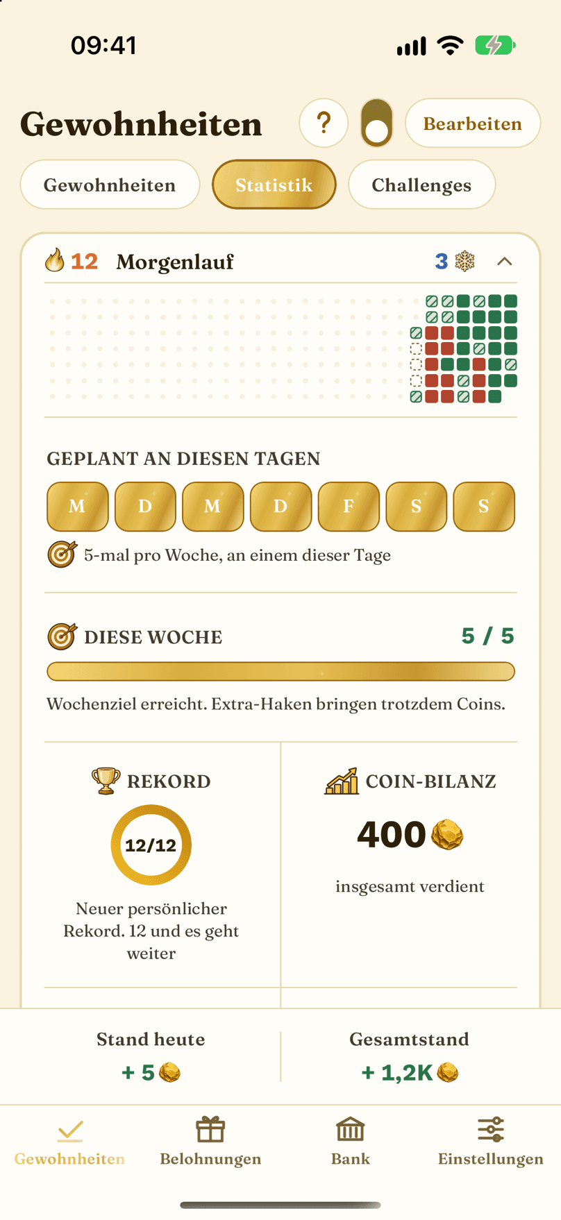 Serien, Freezes und Wochenziele