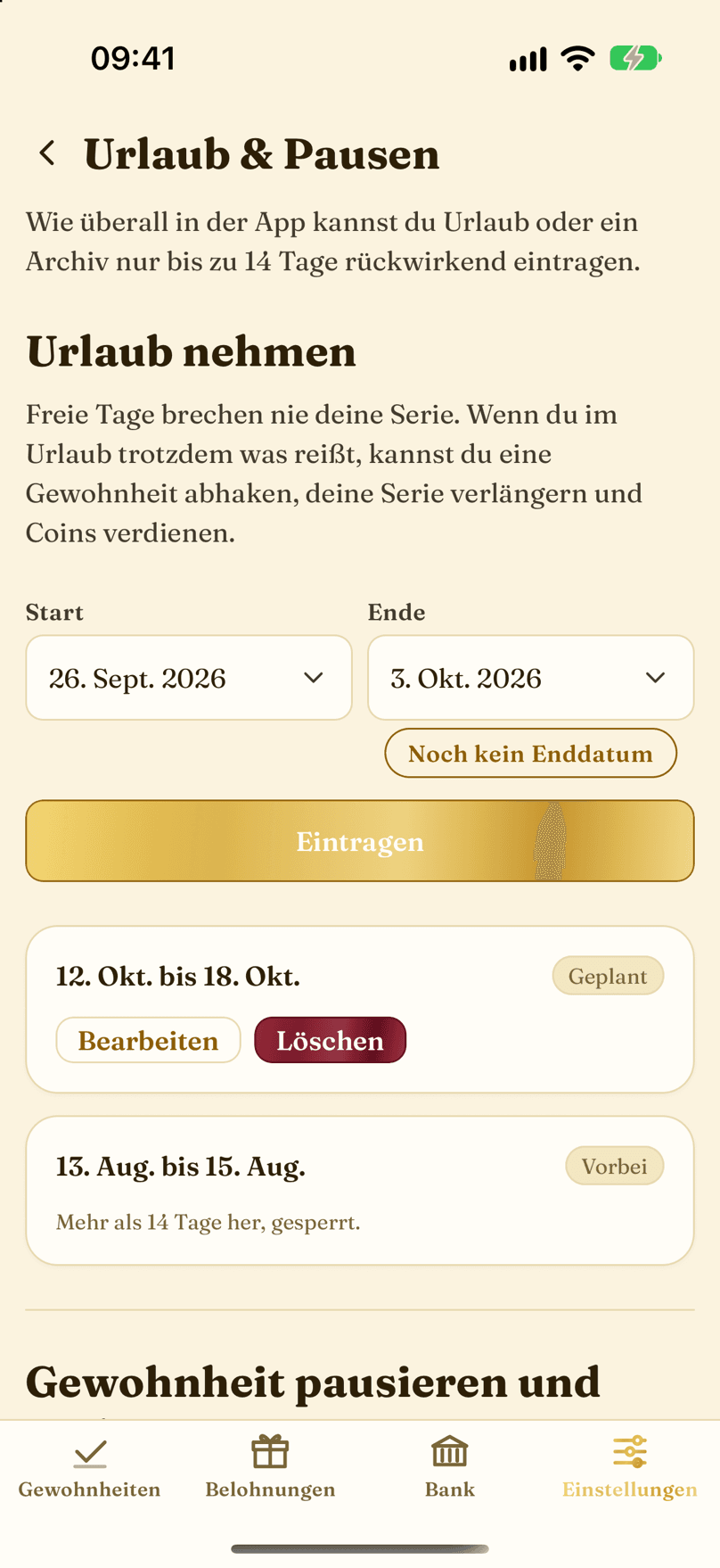 Urlaub und Pause