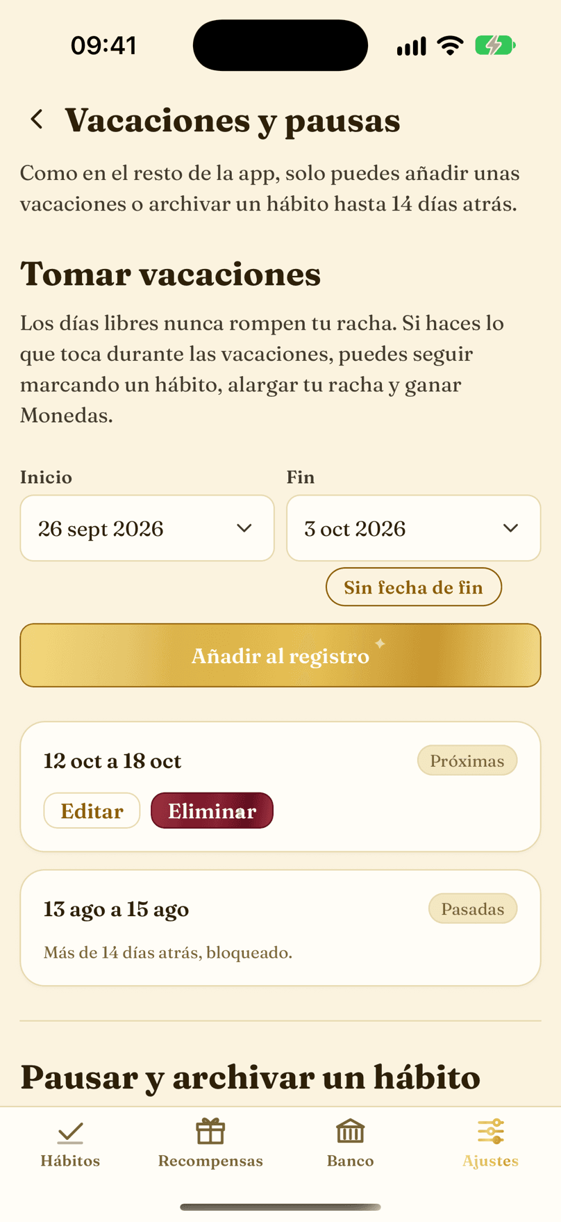 Vacaciones y pausa