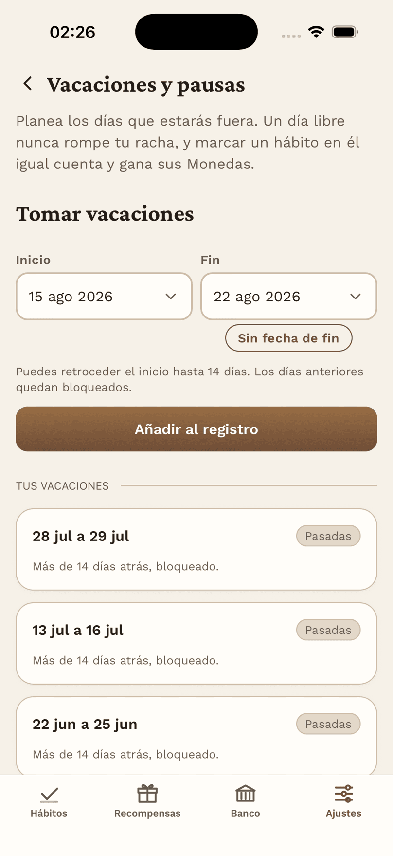 Vacaciones y pausa