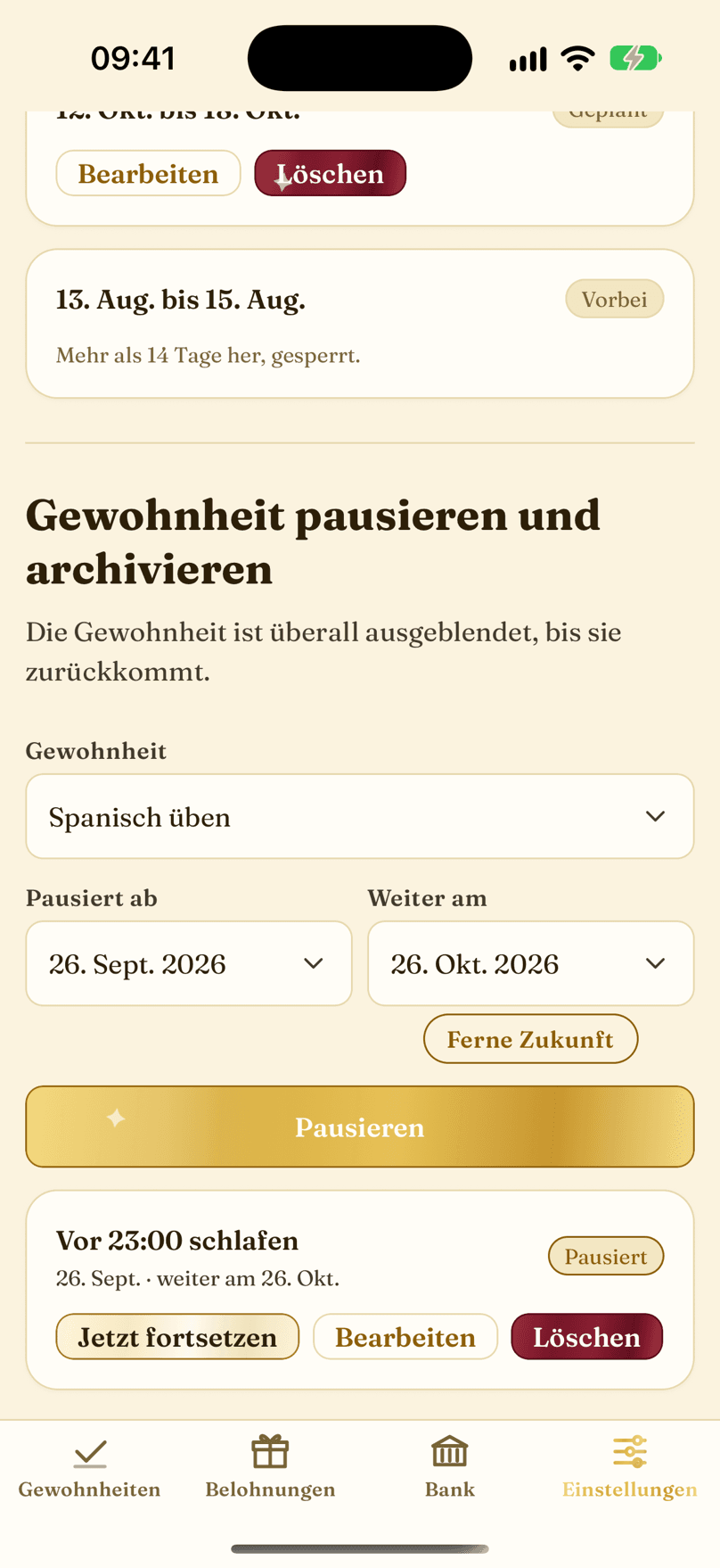 Urlaub und Pause