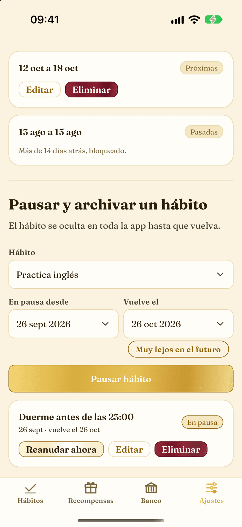 Vacaciones y pausa