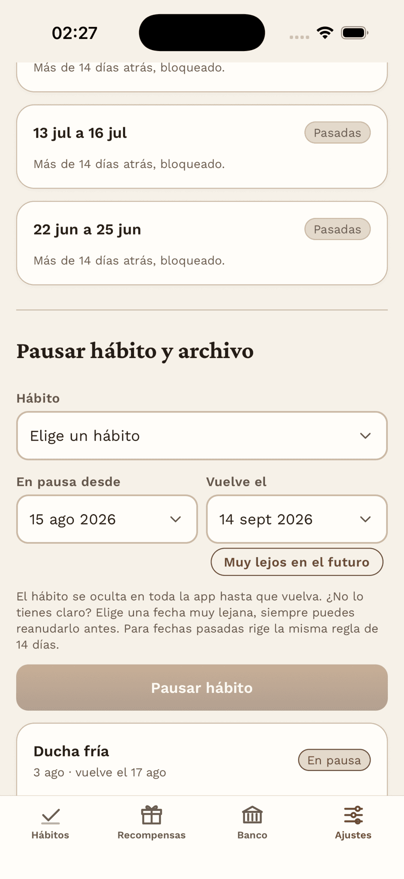 Vacaciones y pausa