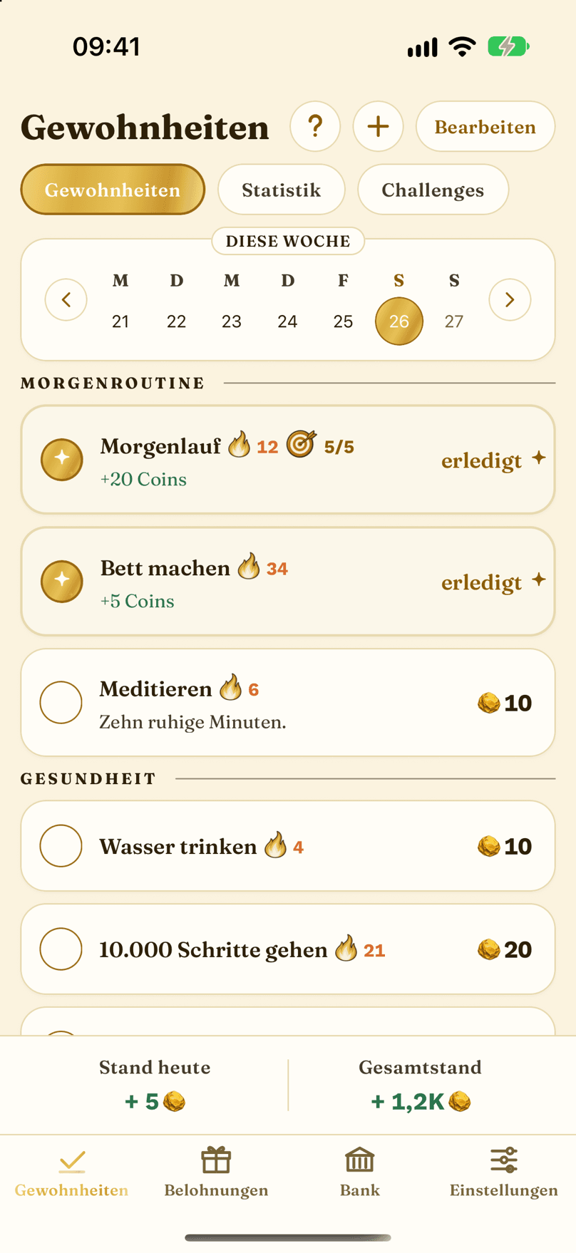 Die Seite Gewohnheiten