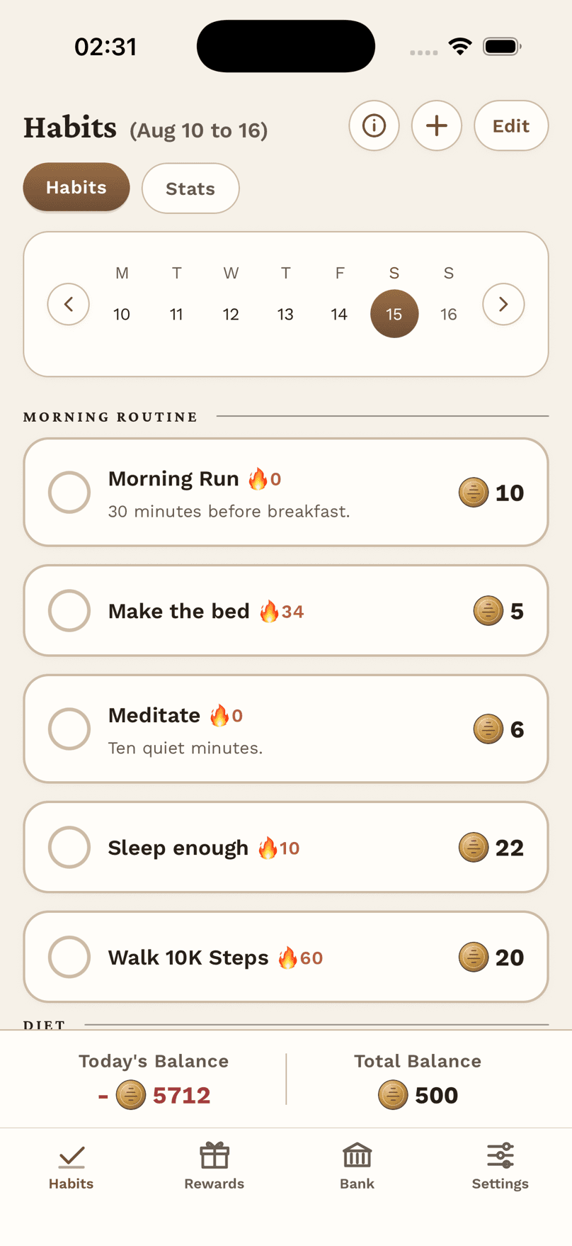 The Habits Page