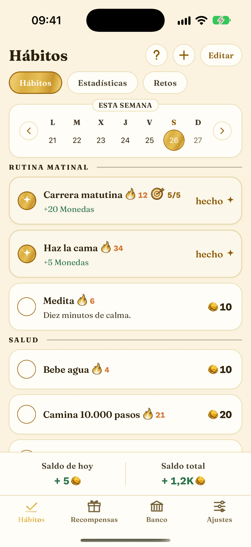 La página de hábitos